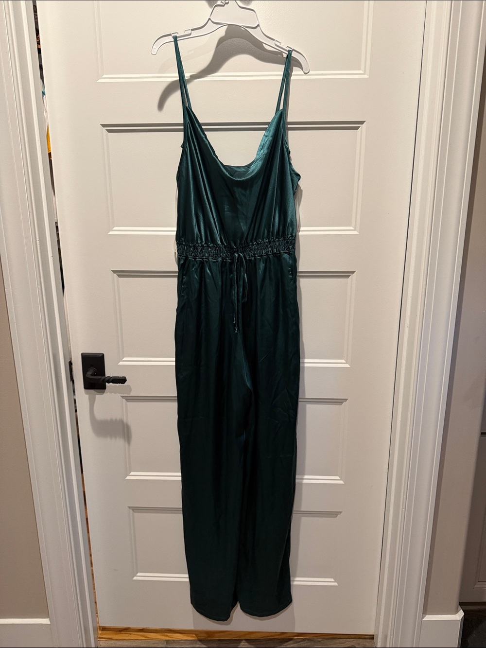 Satin Cowl Neck Jumpsuit in Deep Teal